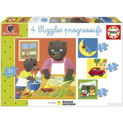 Puzzle - EDUCA - Petit Ours Brun : 4 puzzles progressifs pour enfants de 12 à 25 pièces dès 3 ans