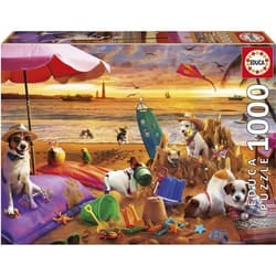 Puzzle - EDUCA - Chiens Jouant à la Plage - 1000 pièces - 68 x 48 cm - À partir de 12 ans