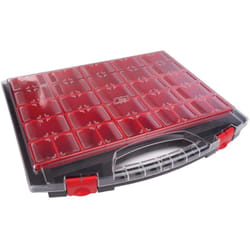 Tayg Boite de rangement, 25 compartiments amovibles, couvercle transparent, empilable, 430 x 370 x 55 mm, noir/rouge