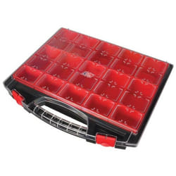 Perel - Tayg Boite de rangement, 13 compartiments amovibles, couvercle transparent, empilable, 430 x 370 x 85 mm, noir/rouge