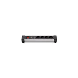 Simon - Base multiple couleur noire et aluminium de 4 prises de 16A 250V + 3 usb avec deux supports de fixation et câble 3G1,5mm² de 1,5