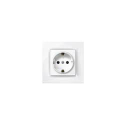 Simon - Prise (2P+T type f) blanche avec cadre 'Série 10' en plastique 16A 230V IP20 8,4x3,5x8,4cm