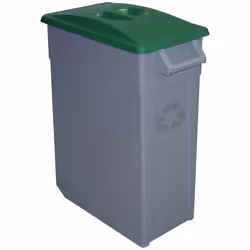 Conteneur avec couvercle fermé. Disponible avec des couvercles de pour faciliter le recyclage. Il a deux poignées et des roue ...