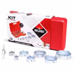 Le Kit se compose d’un foret centreur et de trépans en carbure de tungstène de Ø 27 , 35 , 45 , 55 , 65 , 70 et 85 mm avec co ...