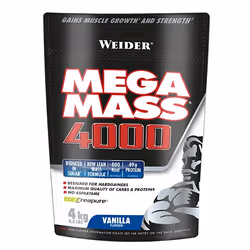 Weider Mega Mass 4000, Poudre, Protéine de lait, Isolation de la protéine de lactosérum, Vanille, Vitamin B1, B2, B6, C, E, M ...