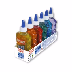 Lot de 6 Colles Transparentes 180ml - Instant - Assortiment 6 couleurs - Loisirs Créatifs - 14691 TU Assortiments