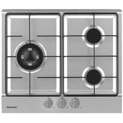 Taurus - GI3EB plaque de cuisson à gaz, 6050W, 3 zones de cuisson, commandes mécaniques, flamme réglable, triple brûleur rapide de 3,3kW, soupapes de