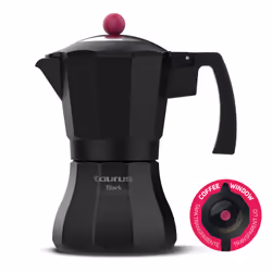 Taurus Black Moments 3, Cafetière à moka, Noir, Aluminium, 3 tasses, Acier inoxydable