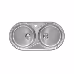 Roca Duo, Evier à poser, Ovale, Acier inoxydable, Acier inoxydable, 2 bols, Cercle