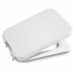 Tapa y asiento para inodoro de la serie ELEMENT de Roca Sanitarios con caída amortiguada de forma cuadrada. Acabado blanco br ...