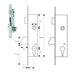 Metal Lock Pêne dormant et levier 25X25Mm acier inoxydable 2210253Ai