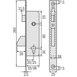 Coffre monopoint pêne dormant 1/2 tour axe de 20mm - TESA - 4210205NM