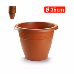 Jardinière ronde 35 x 35 x 28,5 cm. 11273 - En plastique de haute qualité - Avec bordure décorative - Couleur marron.