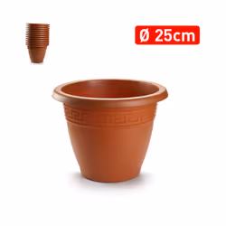 Pot de fleurs rond 20 x 20 x 15 cm. 11276.-Fait en plastique de haute qualité.-Inclut une bordure décorative.-Couleur marron.