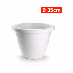 Jardinière ronde 35 x 35 x 28,5 cm - En plastique de haute qualité - Avec bordure décorative - Couleur blanche.
