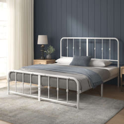 Zinus - Lit Jules 2 personnes - Lit 140x190 cm - Cadre de lit en métal avec tête tête et pied de lit - Hauteur 35.5cm - Lit avec support de lattes en