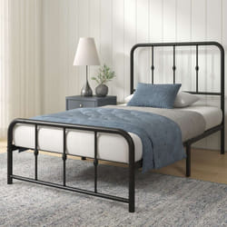 Zinus - Lit Jules 1 personne - Lit 90x190 cm - Cadre de lit en métal avec tête tête et pied de lit - Hauteur 35.5cm - Lit avec support de lattes en
