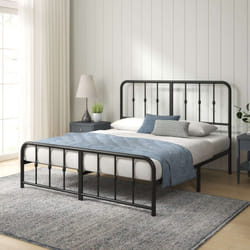 Zinus - Lit Jules 2 personnes - Lit 140x190 cm - Cadre de lit en métal avec tête tête et pied de lit - Hauteur 35.5cm - Lit avec support de lattes en