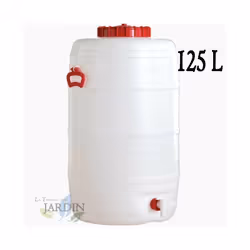 Fût en polyéthylène alimentaire Fût en polyéthylène pour boissons et eau potable, adapté à un usage alimentaire. De forme ron ...