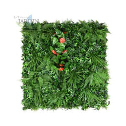 Mur Végétal Artificiel Brise-Vue Verdissement Balcon Clôture de Jardin, avec Treillis, Feuilles de Tropical, 100 x 100 cm