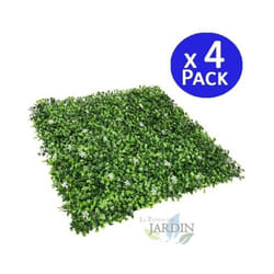 Lot de 4 Mur Végétal Artificiel Brise-Vue Verdissement Balcon Clôture de Jardin, avec Treillis, Feuilles de Jasmin, 50 x 50 cm