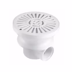 Drain circulaire blanc . Sortie 2 Bonde circulaire avec sortie 2 pour piscine en béton. Comprend corps, grille et vis de fixa ...