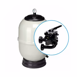 Filtre purificateur de piscine Aster Ø 900 mm - 2½ sorties, valve à vis Filtre laminé gris en polyester et fibre de verre. Pi ...
