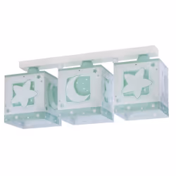 Plafonnier enfant - Dalber - Moonlight - Motif lune et étoiles - Vert - 3 Ampoules E27