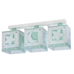Plafonnier enfant - Dalber - Moonlight - Motif lune et étoiles - Vert - 3 Ampoules E27