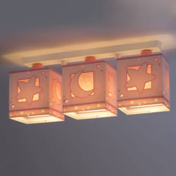 Plafonnier enfant - Dalber - Moonlight - Motif lune et étoiles - Rose - 3 Ampoules E27
