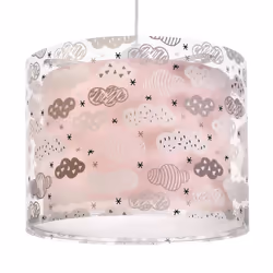 Suspension enfant - DALBER - Clouds motif nuages rose - Abat-jour PVC - L 33 cm H 25 cm