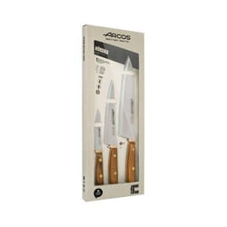 ARCOS Ensemble de Couteaux 3 Pièces en Acier Nitrum – Coupe de Haute Précision, Poignée Ergonomique en Polyoxyméthylène POM – Marron, Série Nordika