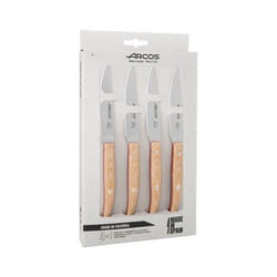Arcos Serie The Origin - Set de 4 Couteaux de Table (Couteaux à Steak) - Lame Acier Inoxydable NITRUM 110 mm - Manche Micarta Couleur marron clair