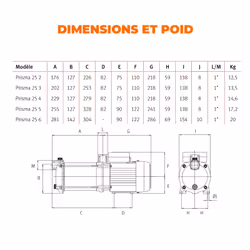 EUROPALAMP PRISMA25-5M pompe à eaux 7200 l/h