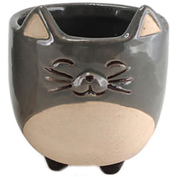 Sans Marque - Petit cache pot chat gris 12.5 cm