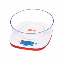 Ufesa BC1450, Balance de ménage électronique, 5 kg, 1 g, Rouge, Blanc, g, kg, lb, once, 3 V