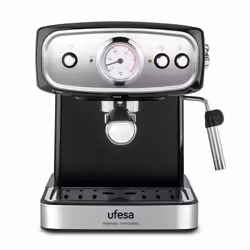 Ufesa CE7244 Brescia, Machine à expresso, 1,5 L, Capsule de café, Café moulu, 850 W, Noir, Acier inoxydable