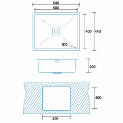 Edesa Makalu BE 50x40 1C R-10 Evier encastré Rectangulaire Acier inoxydable