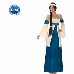 Déguisement dame médiévale - ATOSA - Blanc et bleu - Robe avec manches et coiffe