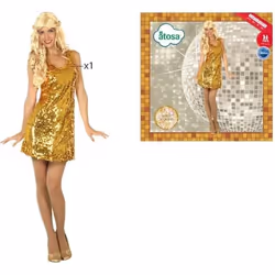 Déguisement Disco Femme Jaune Doré - ATOSA - Couleur Or - Couleur principale Blanc - Adulte