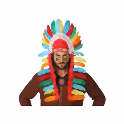 Coiffe à plumes de Chef Indien - ATOSA - G. Pluma Indio Multicolor 29 x 90 cm - Blanc - Homme - Adulte