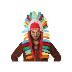 Coiffe à plumes de Chef Indien - ATOSA - G. Pluma Indio Multicolor 29 x 90 cm - Blanc - Homme - Adulte