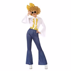 Déguisement Disco ATOSA pour Femme - Chemisier Pantalon et Ceinture - Bleu