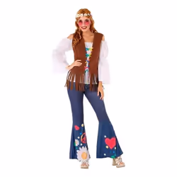 Déguisement hippie pour femme - ATOSA - Modèle avec gilet - Multicolore - Polyester - Intérieur