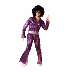 Déguisement Homme Disco - ATOSA - Violet - Années 1980 - Tissu lamé brillant - Ceinture inclus