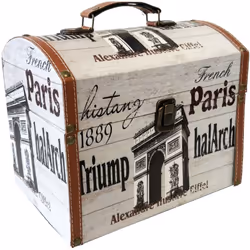 Petit coffre rétro sur le thème de Paris En MDF recouvert de polyuréthane Dimensions : Hauteur 22 cm - Largeur 26 cm - Profon ...