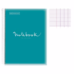 Cahier - A4 (21x297cm) - Grands carreaux - 80 pages - couverture en polypro turquoise - à spirale - Notebook Miquelrius
