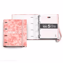 Classeur A4 MIQUELRIUS Tie Dye rose 4 anneaux + bloc 100 feuilles A4 copies simples perforées petits carreaux 5x5