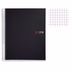 Cahier - A4 (21x297cm) - Petits carreaux - 200 pages - couverture en polypro noir - à spirale - Miquelrius