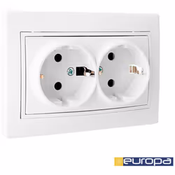 Double Prise T/Tl Avec Obturateur 16a 250v 154x81x10mm Connexion Par Vis. Blanche Mecanisme Complet S.Europa Solera Erp60/2u